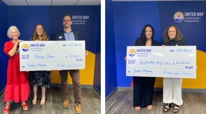 UWSECT awards partner program funding to Always Home (left) and Big Brothers Big Sisters of Connecticut.